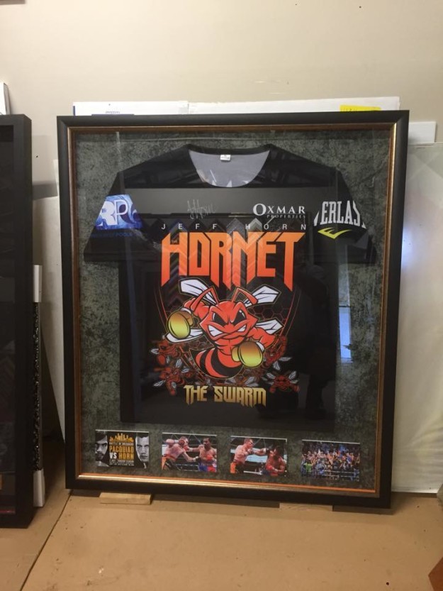 Jeff Horn signed shirt in shadowbox.